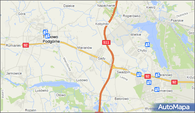 mapa Sady gmina Tarnowo Podgórne, Sady gmina Tarnowo Podgórne na mapie Targeo
