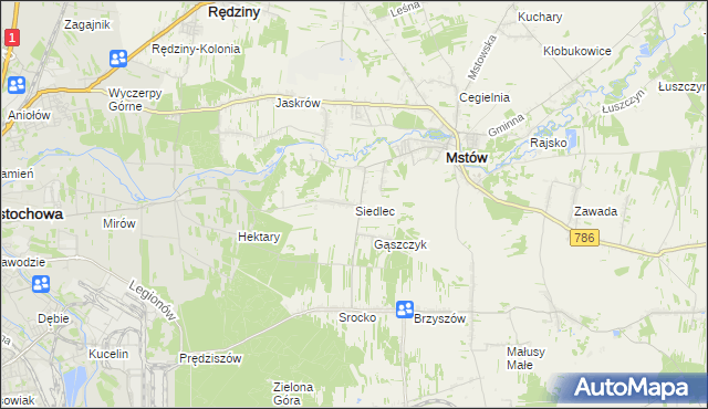 mapa Siedlec gmina Mstów, Siedlec gmina Mstów na mapie Targeo