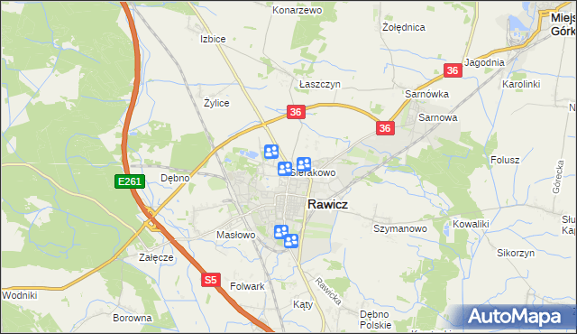 mapa Sierakowo gmina Rawicz, Sierakowo gmina Rawicz na mapie Targeo