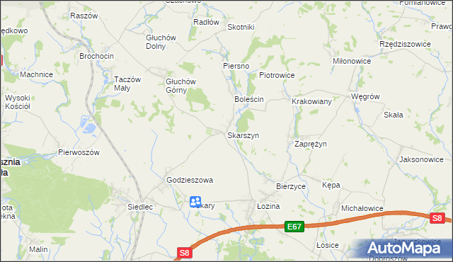 mapa Skarszyn gmina Trzebnica, Skarszyn gmina Trzebnica na mapie Targeo