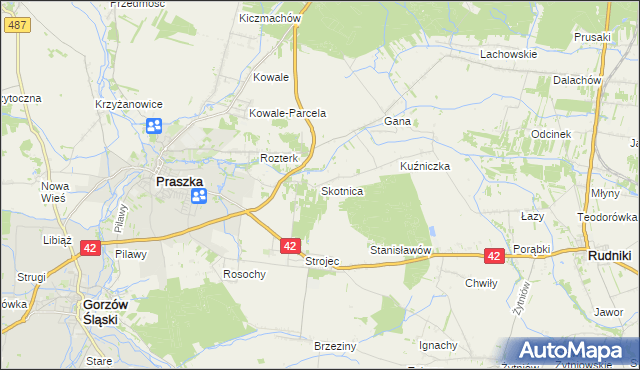 mapa Skotnica gmina Praszka, Skotnica gmina Praszka na mapie Targeo