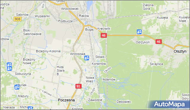 mapa Słowik gmina Poczesna, Słowik gmina Poczesna na mapie Targeo