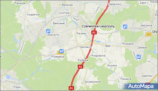 mapa Stanowice gmina Czerwionka-Leszczyny, Stanowice gmina Czerwionka-Leszczyny na mapie Targeo