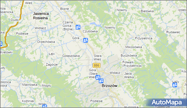 mapa Stara Wieś gmina Brzozów, Stara Wieś gmina Brzozów na mapie Targeo