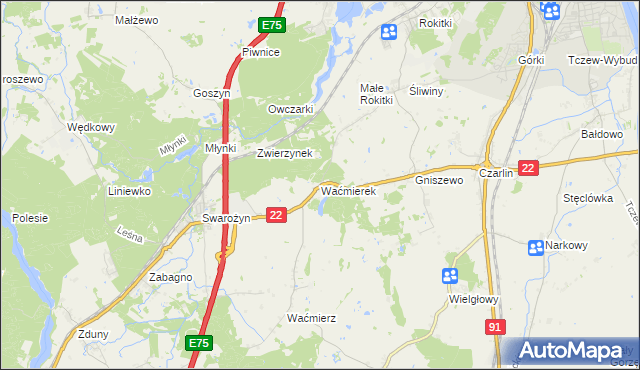 mapa Waćmierek, Waćmierek na mapie Targeo