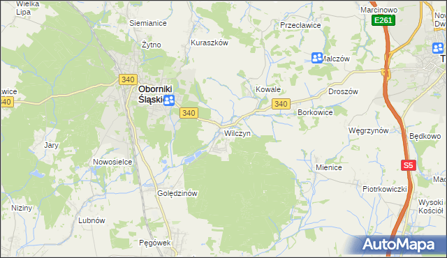 mapa Wilczyn gmina Oborniki Śląskie, Wilczyn gmina Oborniki Śląskie na mapie Targeo