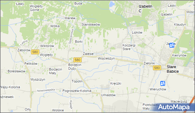 mapa Wojcieszyn gmina Stare Babice, Wojcieszyn gmina Stare Babice na mapie Targeo