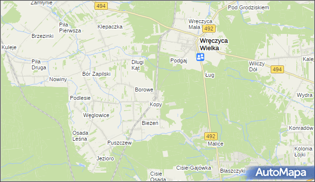 mapa Wręczyca gmina Wręczyca Wielka, Wręczyca gmina Wręczyca Wielka na mapie Targeo