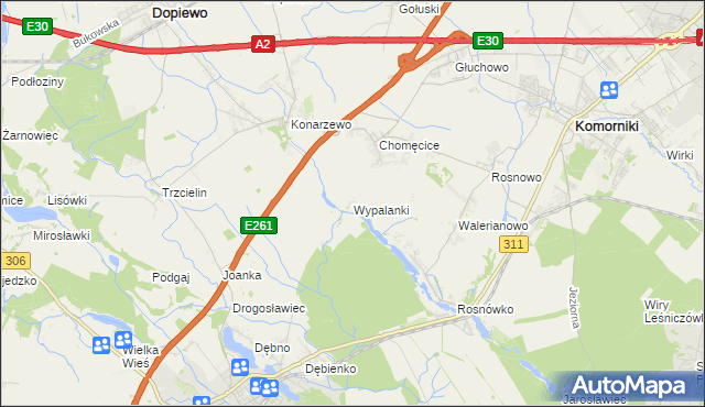 mapa Wypalanki gmina Komorniki, Wypalanki gmina Komorniki na mapie Targeo