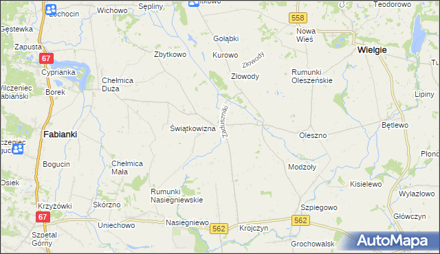 mapa Zaduszniki gmina Wielgie, Zaduszniki gmina Wielgie na mapie Targeo