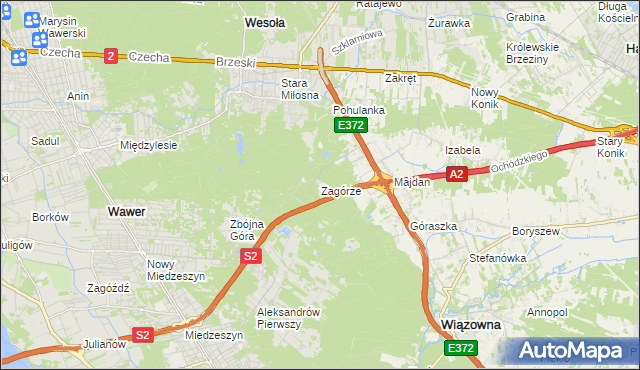 mapa Zagórze gmina Wiązowna, Zagórze gmina Wiązowna na mapie Targeo