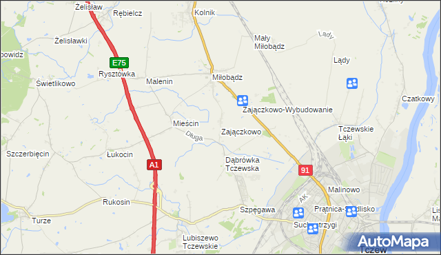 mapa Zajączkowo gmina Tczew, Zajączkowo gmina Tczew na mapie Targeo