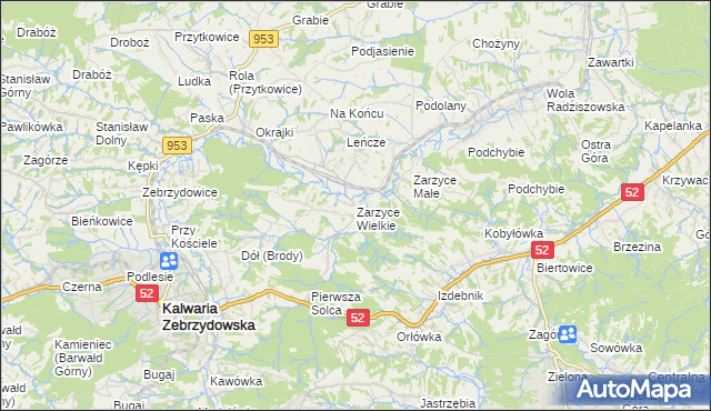 mapa Zarzyce Wielkie, Zarzyce Wielkie na mapie Targeo