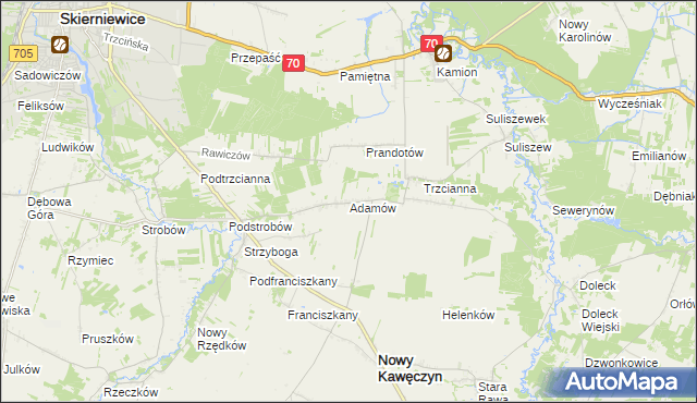 mapa Adamów gmina Nowy Kawęczyn, Adamów gmina Nowy Kawęczyn na mapie Targeo