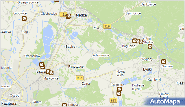 mapa Adamowice gmina Lyski, Adamowice gmina Lyski na mapie Targeo