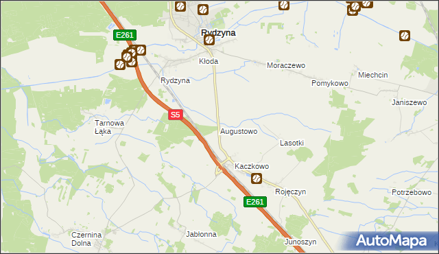 mapa Augustowo gmina Rydzyna, Augustowo gmina Rydzyna na mapie Targeo