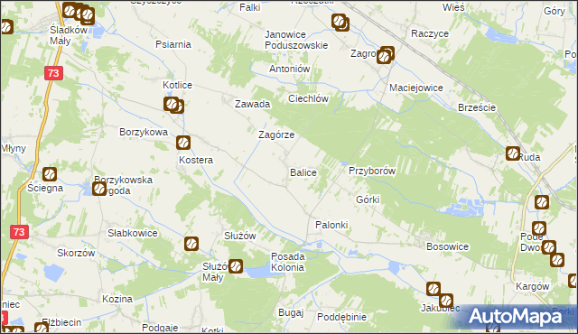 mapa Balice gmina Gnojno, Balice gmina Gnojno na mapie Targeo