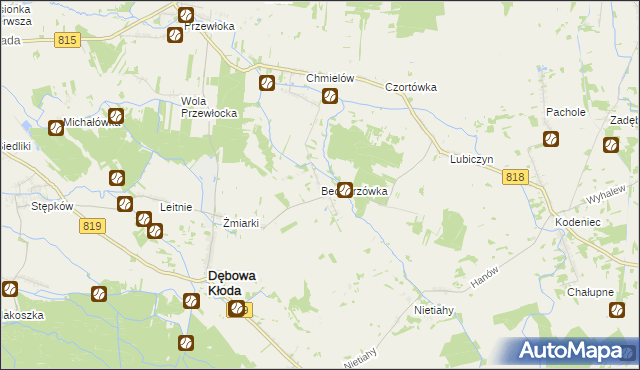 mapa Bednarzówka gmina Dębowa Kłoda, Bednarzówka gmina Dębowa Kłoda na mapie Targeo