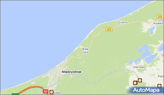 mapa Biała Góra gmina Międzyzdroje, Biała Góra gmina Międzyzdroje na mapie Targeo