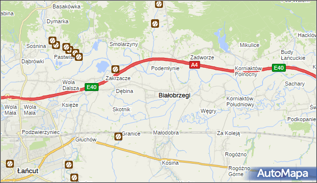 mapa Białobrzegi powiat łańcucki, Białobrzegi powiat łańcucki na mapie Targeo