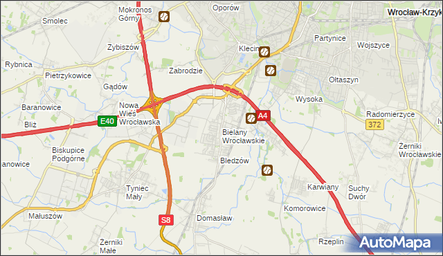 mapa Bielany Wrocławskie, Bielany Wrocławskie na mapie Targeo