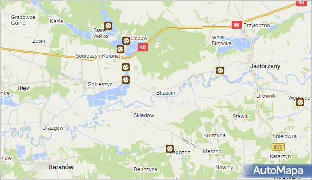 mapa Blizocin gmina Jeziorzany, Blizocin gmina Jeziorzany na mapie Targeo