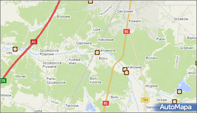 mapa Bobry gmina Radomsko, Bobry gmina Radomsko na mapie Targeo