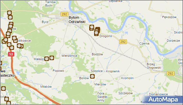 mapa Bodzów gmina Bytom Odrzański, Bodzów gmina Bytom Odrzański na mapie Targeo