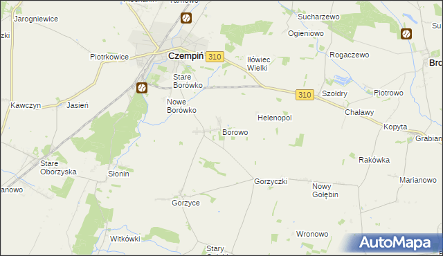 mapa Borowo gmina Czempiń, Borowo gmina Czempiń na mapie Targeo