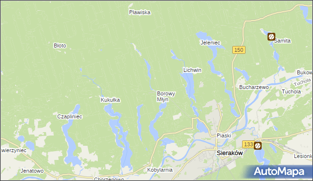 mapa Borowy Młyn gmina Sieraków, Borowy Młyn gmina Sieraków na mapie Targeo