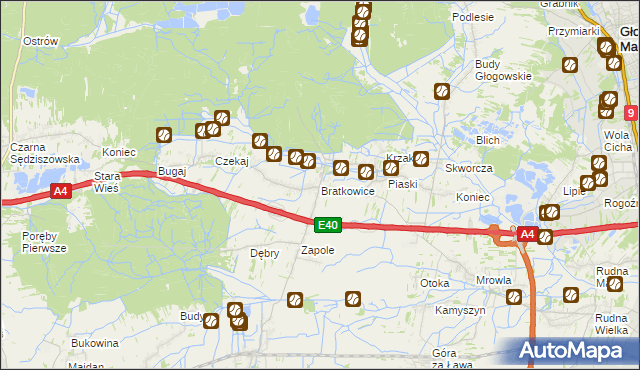 mapa Bratkowice, Bratkowice na mapie Targeo