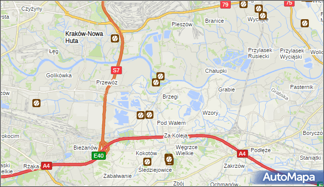 mapa Brzegi gmina Wieliczka, Brzegi gmina Wieliczka na mapie Targeo