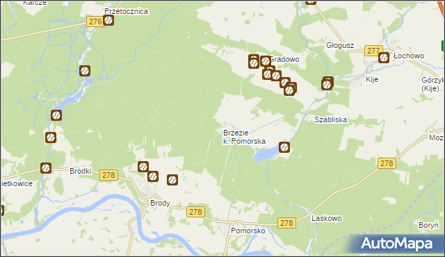 mapa Brzezie k. Pomorska, Brzezie k. Pomorska na mapie Targeo
