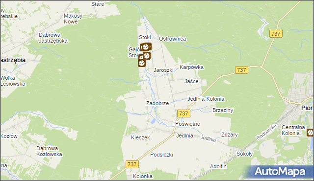 mapa Brzezinki gmina Pionki, Brzezinki gmina Pionki na mapie Targeo