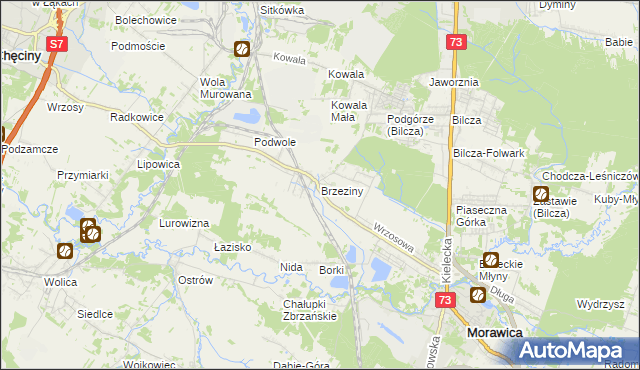 mapa Brzeziny gmina Morawica, Brzeziny gmina Morawica na mapie Targeo