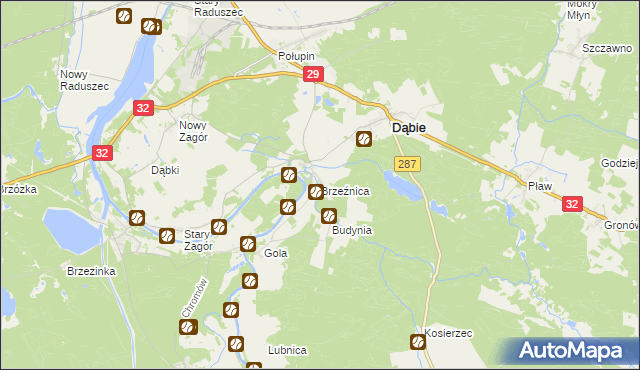 mapa Brzeźnica gmina Dąbie, Brzeźnica gmina Dąbie na mapie Targeo