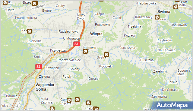 mapa Bystra gmina Radziechowy-Wieprz, Bystra gmina Radziechowy-Wieprz na mapie Targeo