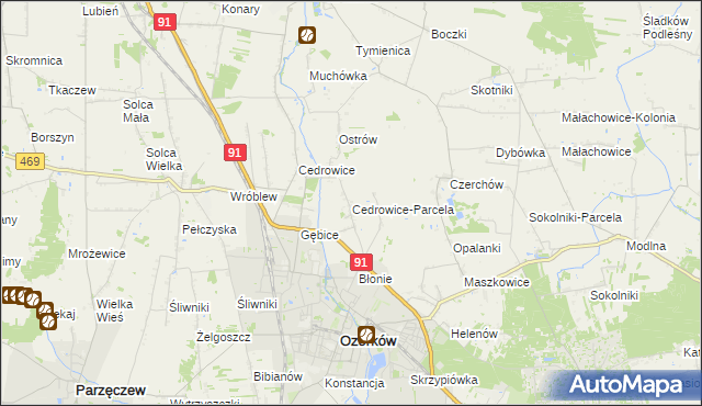 mapa Cedrowice-Parcela, Cedrowice-Parcela na mapie Targeo