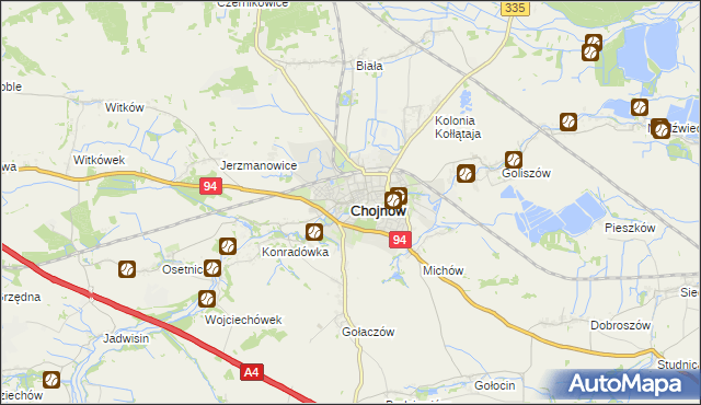 mapa Chojnów powiat legnicki, Chojnów powiat legnicki na mapie Targeo