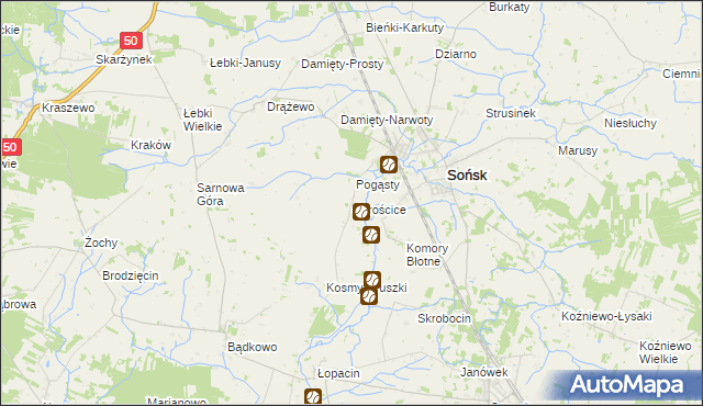 mapa Chrościce gmina Sońsk, Chrościce gmina Sońsk na mapie Targeo