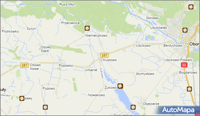 mapa Chrustowo gmina Oborniki, Chrustowo gmina Oborniki na mapie Targeo