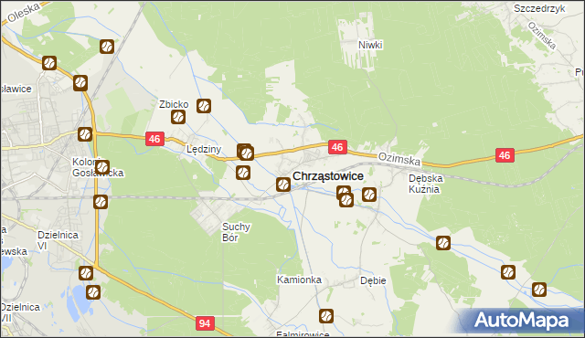 mapa Chrząstowice powiat opolski, Chrząstowice powiat opolski na mapie Targeo