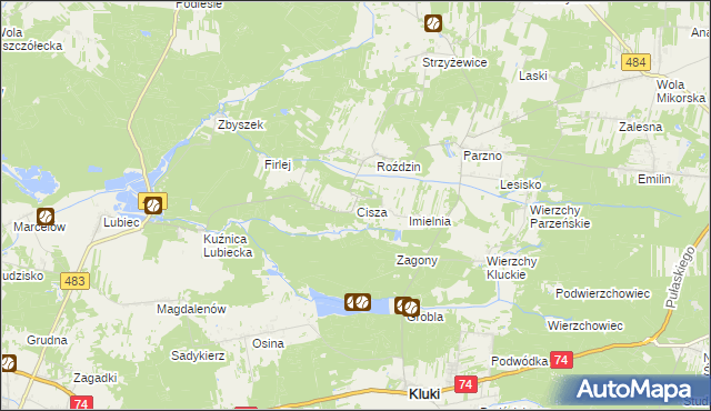 mapa Cisza gmina Kluki, Cisza gmina Kluki na mapie Targeo
