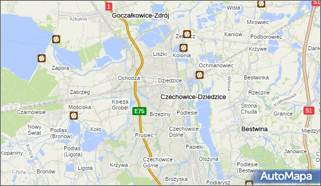 mapa Czechowic-Dziedzic, Czechowice-Dziedzice na mapie Targeo