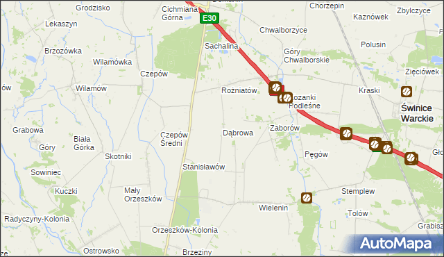 mapa Dąbrowa gmina Uniejów, Dąbrowa gmina Uniejów na mapie Targeo