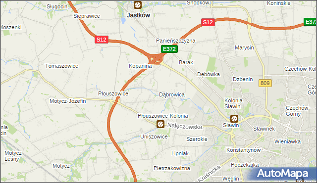 mapa Dąbrowica gmina Jastków, Dąbrowica gmina Jastków na mapie Targeo