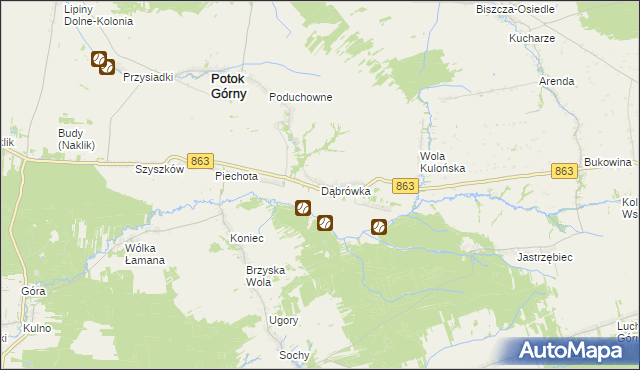 mapa Dąbrówka gmina Potok Górny, Dąbrówka gmina Potok Górny na mapie Targeo