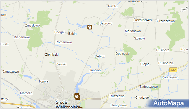 mapa Dębicz gmina Środa Wielkopolska, Dębicz gmina Środa Wielkopolska na mapie Targeo