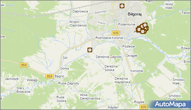 mapa Dereźnia-Zagrody, Dereźnia-Zagrody na mapie Targeo