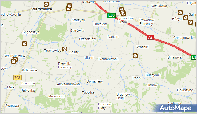 mapa Domaniewek gmina Dalików, Domaniewek gmina Dalików na mapie Targeo